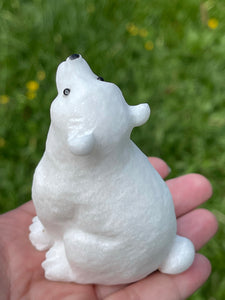 Sparkling White Marble Friendly Polar Bear Carving (Large)