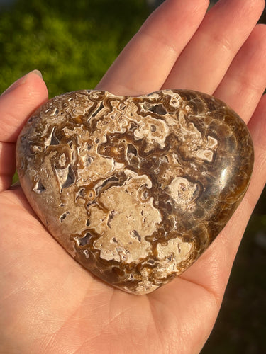 7.7 Cm Polished Aragonite Heart with Natural Caverns inside