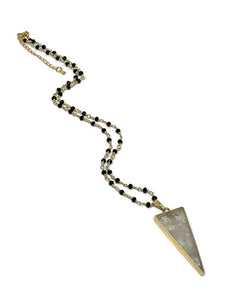 Faceted Black Tourmaline Necklace with Clear Quartz Crystal Pendant