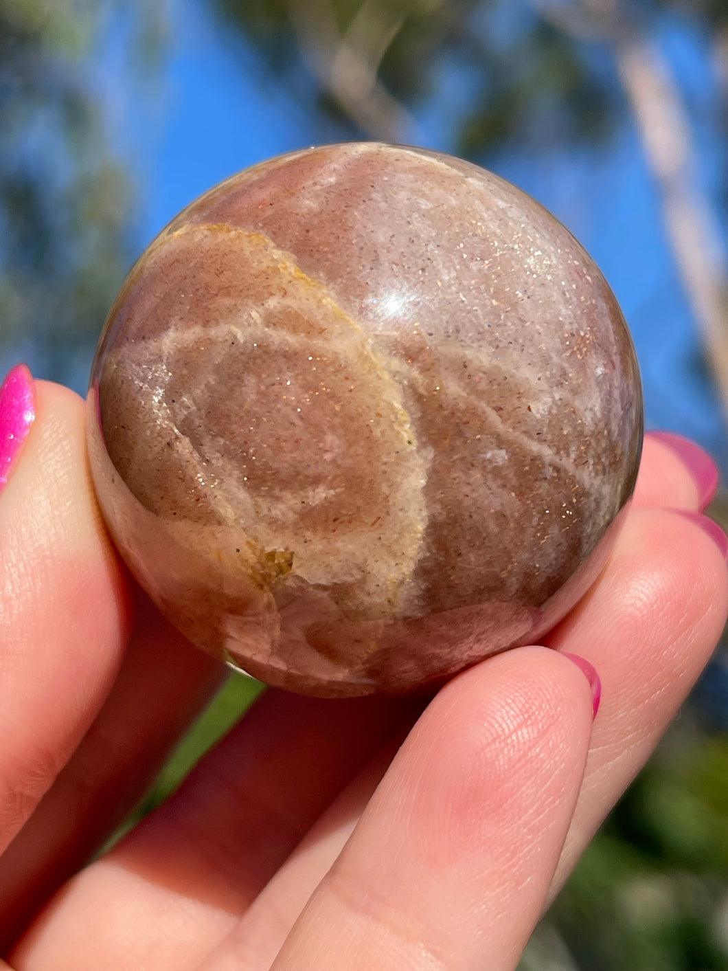 Beautiful Peach Moonstone with Sunstone Sphere