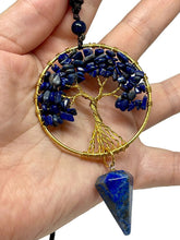 Load image into Gallery viewer, Beautiful Wire Wrapped Lapis Lazuli Tree of Life Pendulum Necklace