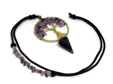 Load image into Gallery viewer, Beautiful Wire Wrapped Amethyst Crystal Tree of Life Pendulum Necklace