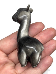 Beautiful Hand Carved Silver Sheen Obsidian Crystal Llama