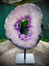 Load image into Gallery viewer, XXXL Sparkling A Grade Brazilian Amethyst Geode Ring Slice on Stand