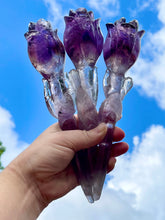 Load image into Gallery viewer, XL Hand Carved AAA Long Stemmed Amethyst Crystal Roses