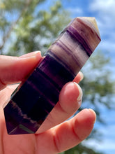 Load image into Gallery viewer, Golden and Purple Fluorite Crystal Double Terminated Point