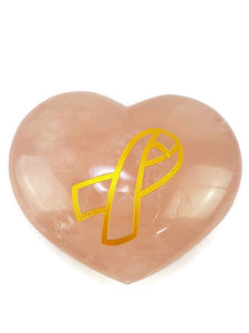 Extra Large AAA Rose Quartz Gold Ribbon Heart