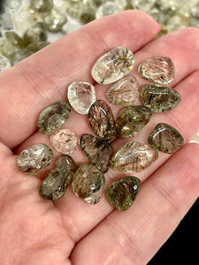 Tumbled Rutilated Green Tourmaline in Quartz Crystal Chips (100g)