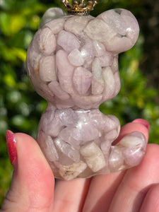 Hand Crafted Pink Kunzite Crystal Resin Teddy Bear