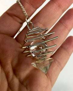 Spiral Cage Pendulum with Chakra Chain (Silver)