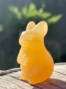 Hand Carved Orange Calcite Bunny Rabbit