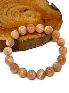 Premium Quality A Grade Peach Moonstone with Sunstone 10.5 mm Beaded Bracelet