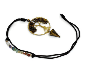 Wire Wrapped Tree of Life Golden Tiger Eye Pendulum Necklace