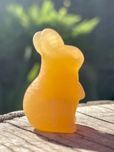 Hand Carved Orange Calcite Bunny Rabbit