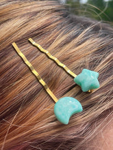 Load image into Gallery viewer, Celestial Moon and Star Crystal Hairpins - Amazonite