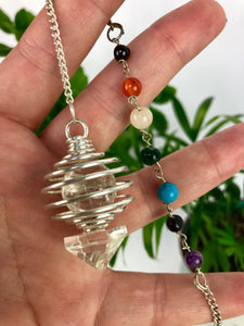 Spiral Cage Pendulum with Chakra Chain (Silver)
