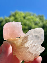 Load image into Gallery viewer, Brazilian Rose Quartz Crystal Bear Carving on Clear Quartz Crystal Pineapple Cluster