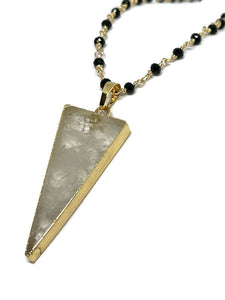 Faceted Black Tourmaline Necklace with Clear Quartz Crystal Pendant