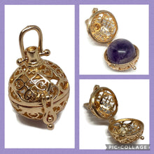 Load image into Gallery viewer, One (1) Filigree Crystal Cage Pendant (choice of rose gold, silver or brass)