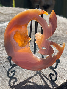 Sparkling Druzy Agate Crescent Moon Fairy Carving