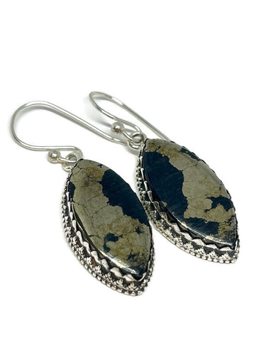 925 Sterling Silver Golden Pyrite with Magnetite (Healers Gold) Earrings