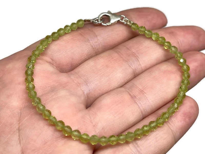 925 Sterling Silver Faceted Natural Peridot Crystal Bracelet