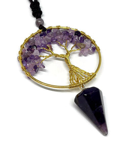 Beautiful Wire Wrapped Amethyst Crystal Tree of Life Pendulum Necklace