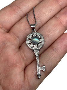 Pretty Labradorite and CZ Key Pendant Necklace