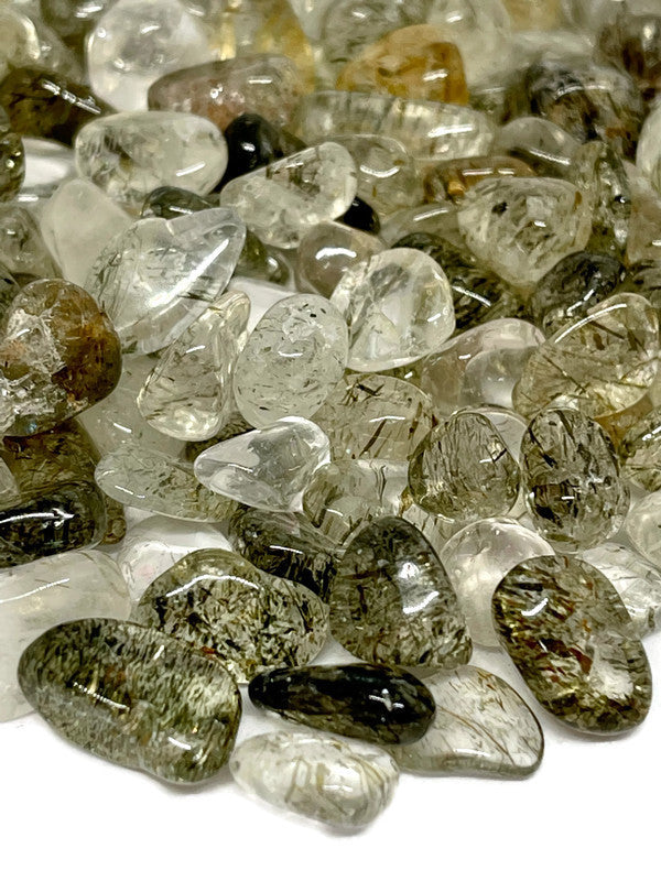 Tumbled Rutilated Green Tourmaline in Quartz Crystal Chips (100g)
