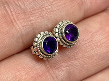 Load image into Gallery viewer, 925 Sterling Silver Faceted African Amethyst Crystal Stud Earrings