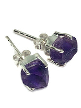 Load image into Gallery viewer, 925 Sterling Silver Raw Amethyst Crystal Claw Stud Earrings